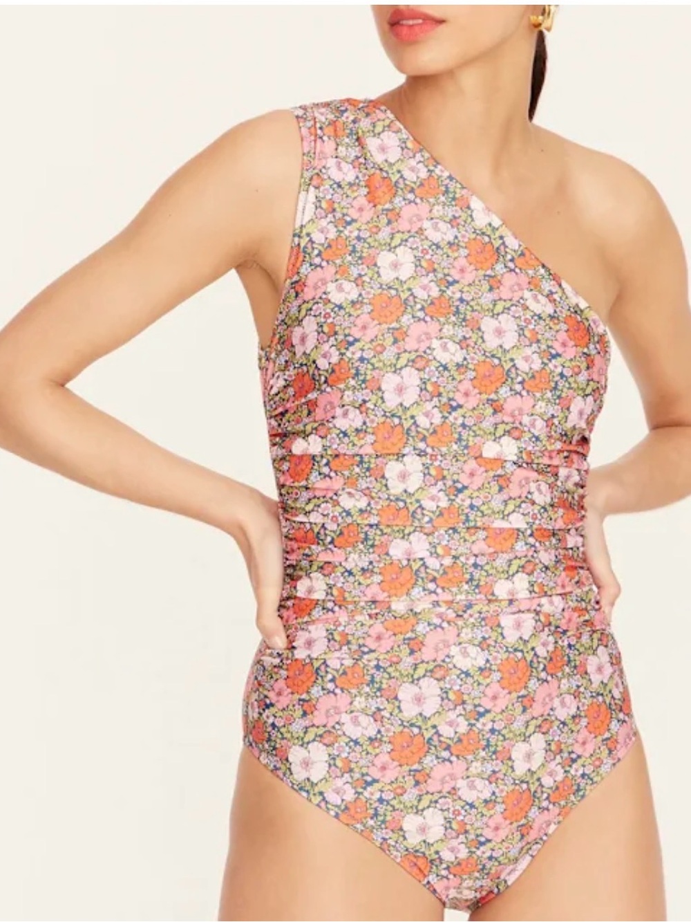 J.Crew Liberty Meadow Song One Shoulder Ruched One Piece Swimsuit Floral Size 4